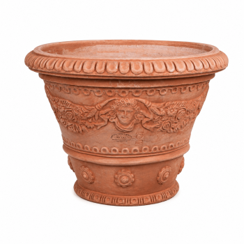 Terracottatopf aus Impruneta mit Engel- und Blumendekor